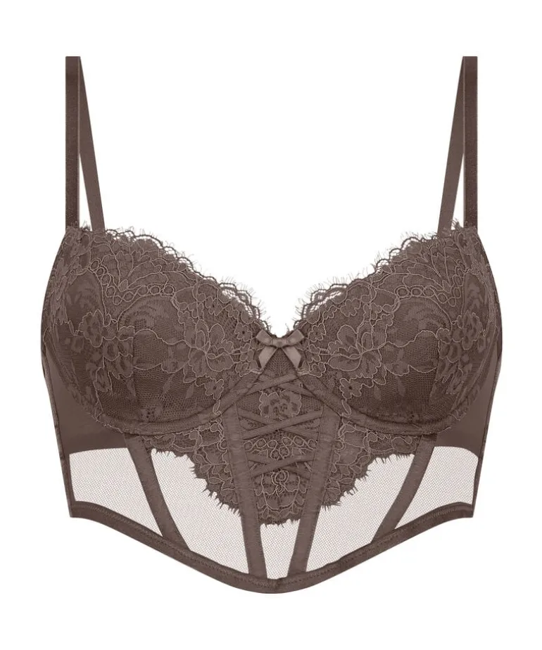 Arabella Padded Underwired Longline Bra - Brown