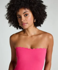 Bandeau Scallop Swimsuit - Pink