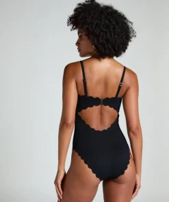 Bandeau Scallop Swimsuit - Black