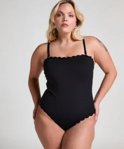 Bandeau Scallop Swimsuit - Black