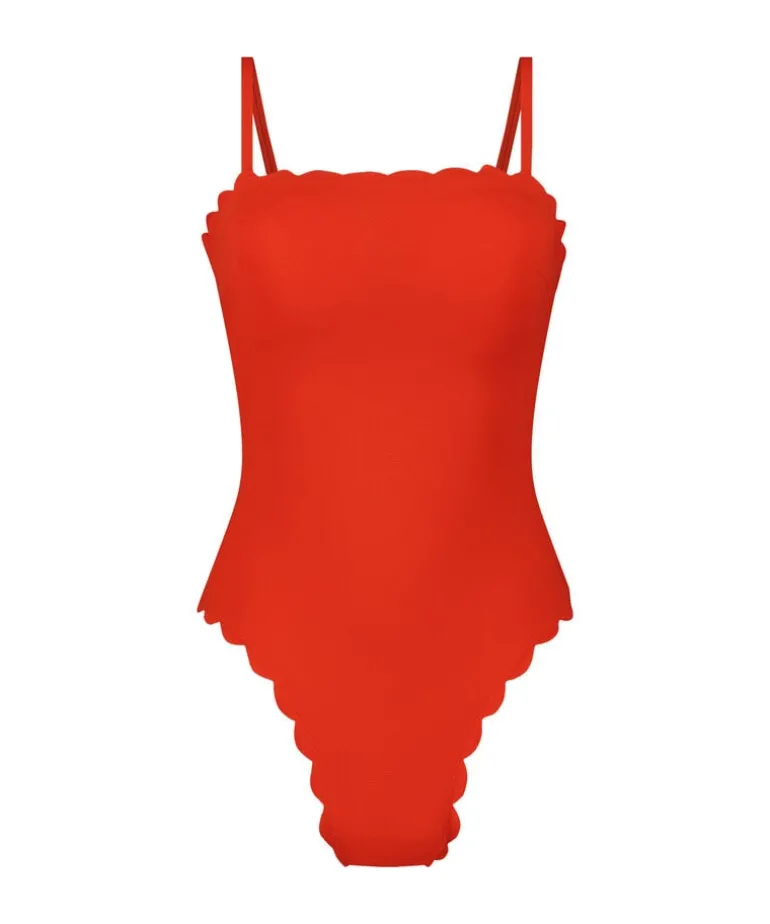 Bandeau Scallop Swimsuit - Red