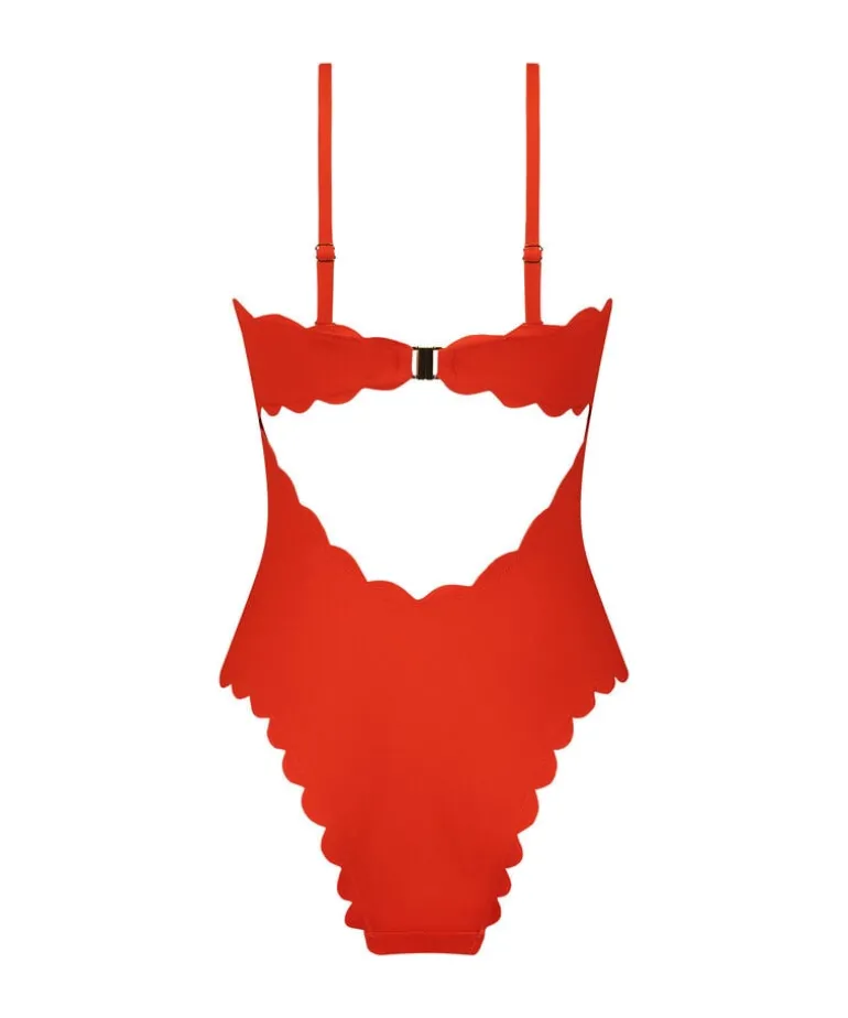 Bandeau Scallop Swimsuit - Red