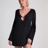 Beach Long-Sleeved Ring Dress - Black