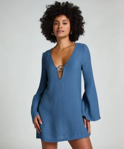 Beach Long-Sleeved Ring Dress - Blue
