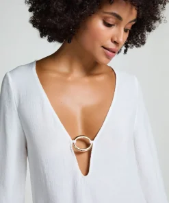 Beach Long-Sleeved Ring Dress - White