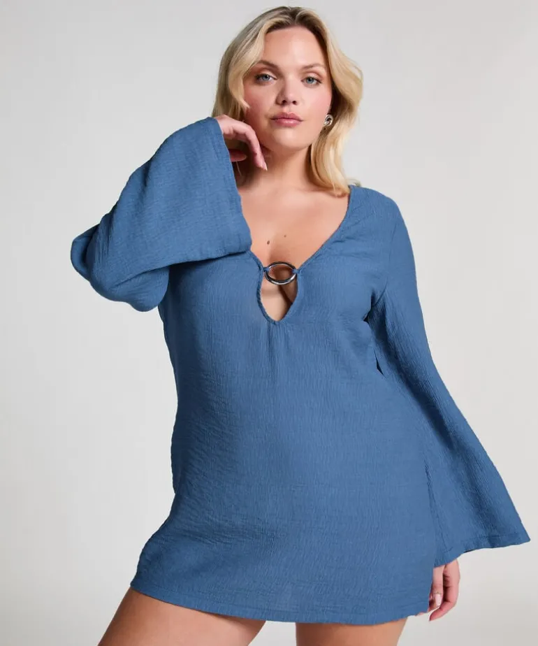 Beach Long-Sleeved Ring Dress - Blue