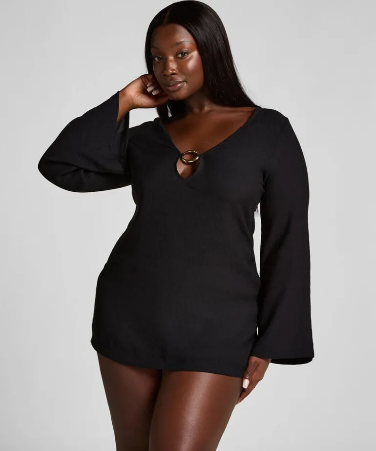 Beach Long-Sleeved Ring Dress - Black