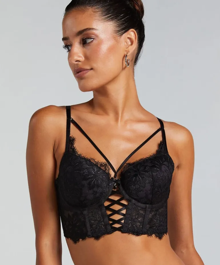 Char Padded Underwired Longline Push-Up Bra - Black