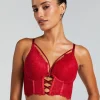 Charlotta Padded Underwired Longline Push-Up Bra - Red