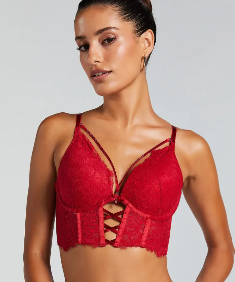 Charlotta Padded Underwired Longline Push-Up Bra - Red