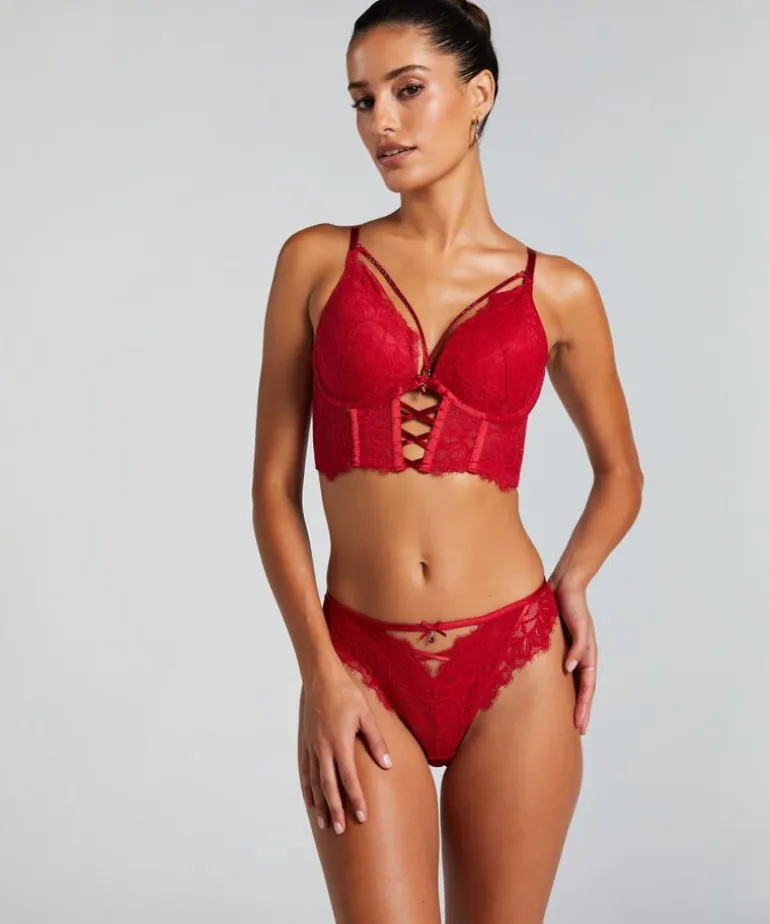 Charlotta Padded Underwired Longline Push-Up Bra - Red