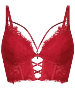 Charlotta Padded Underwired Longline Push-Up Bra - Red