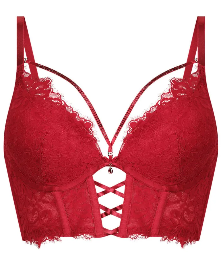 Charlotta Padded Underwired Longline Push-Up Bra - Red