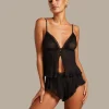 Chiffon Plisse Cami Set - Black