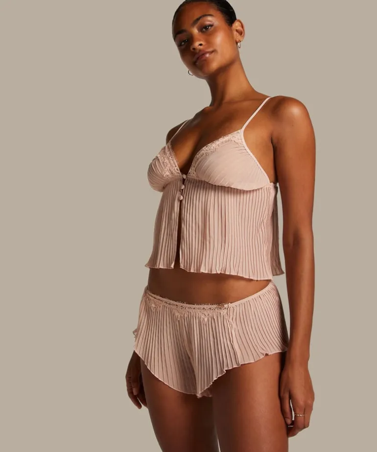 Chiffon Plisse Cami Set - Pink