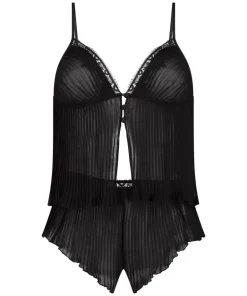 Chiffon Plisse Cami Set - Black