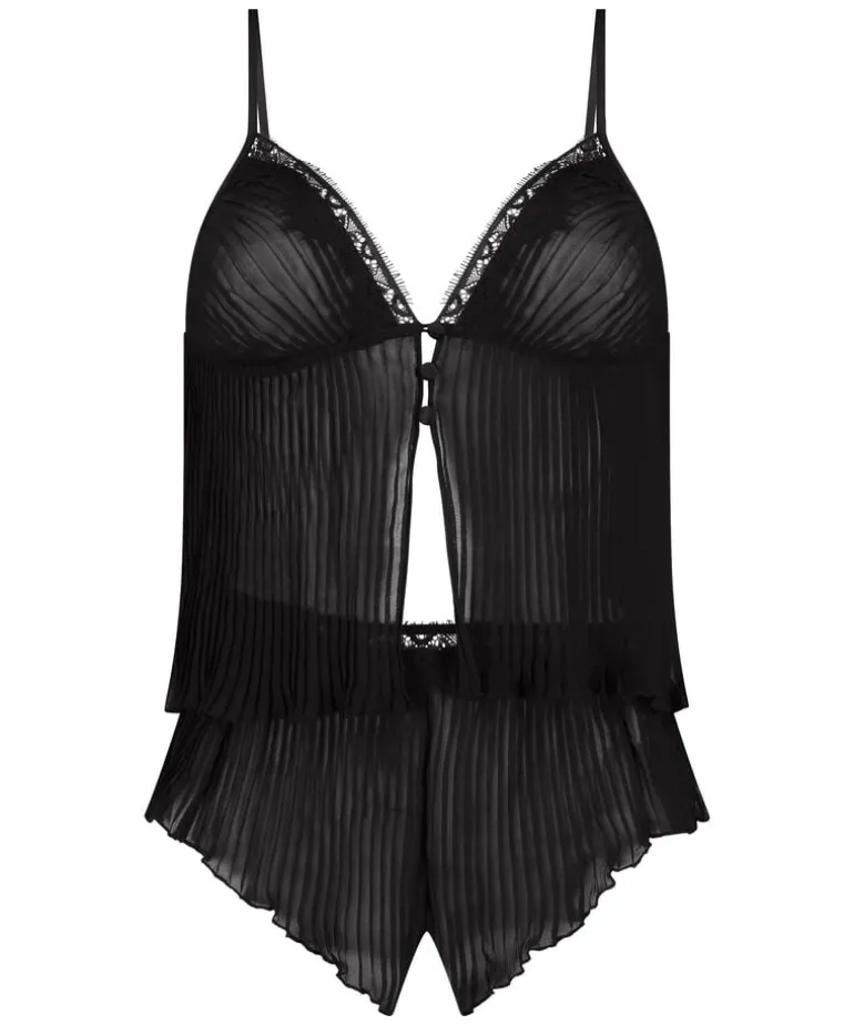 Chiffon Plisse Cami Set - Black