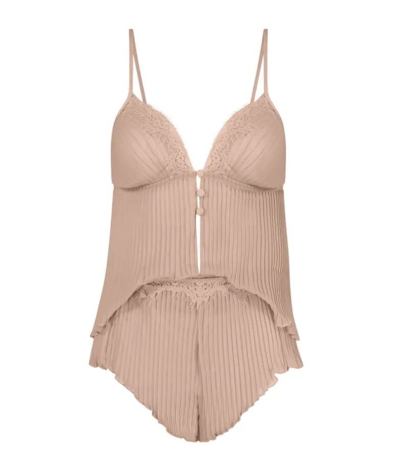 Chiffon Plisse Cami Set - Pink