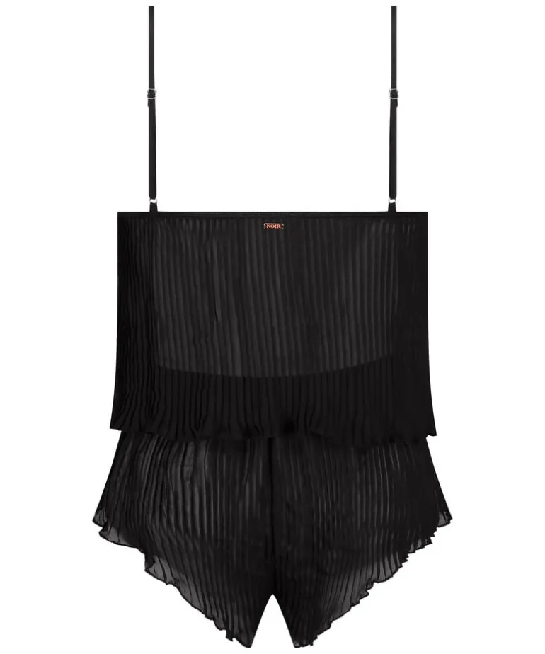 Chiffon Plisse Cami Set - Black