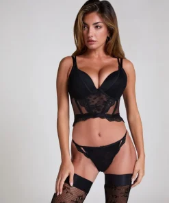 Coco Padded Underwired Longline Push-Up Bra - Black