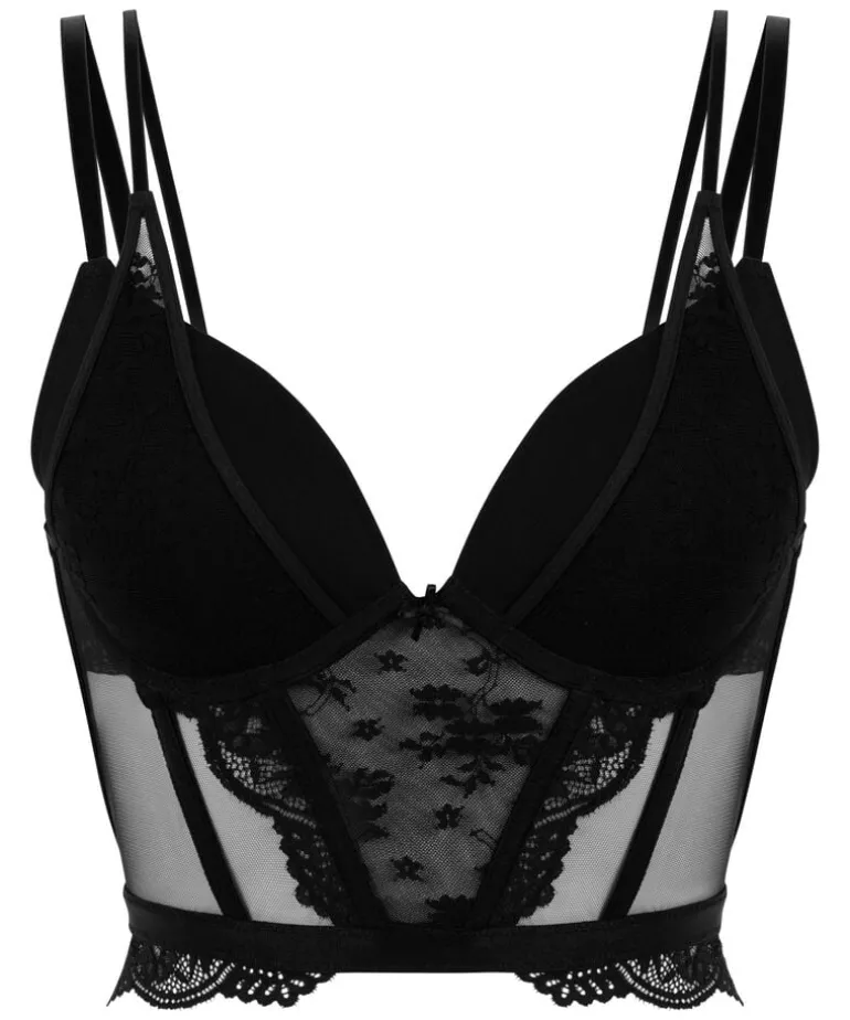 Coco Padded Underwired Longline Push-Up Bra - Black