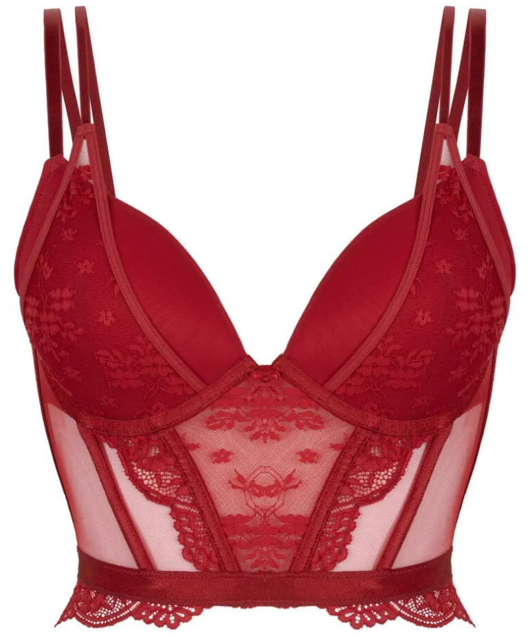 Coco Padded Underwired Longline Push-Up Bra - Red