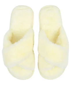 Crossed Fake Fur Slippers - Yellow