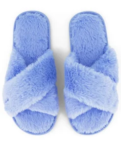 Crossed Fake Fur Slippers - Blue