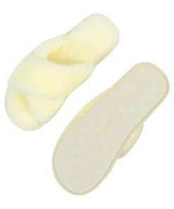 Crossed Fake Fur Slippers - Yellow