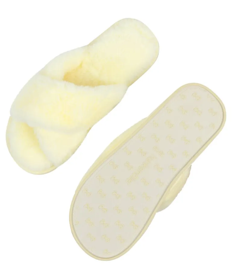 Crossed Fake Fur Slippers - Yellow