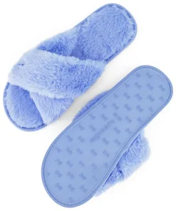Crossed Fake Fur Slippers - Blue