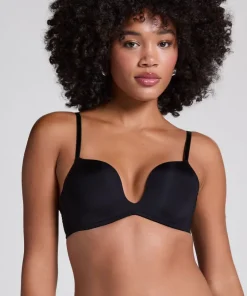 Deep-V Padded Underwired Push-Up Bra - Black
