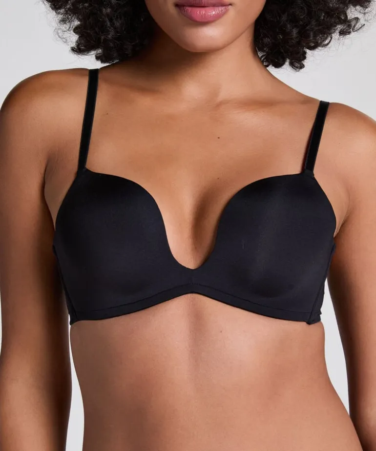 Deep-V Padded Underwired Push-Up Bra - Black