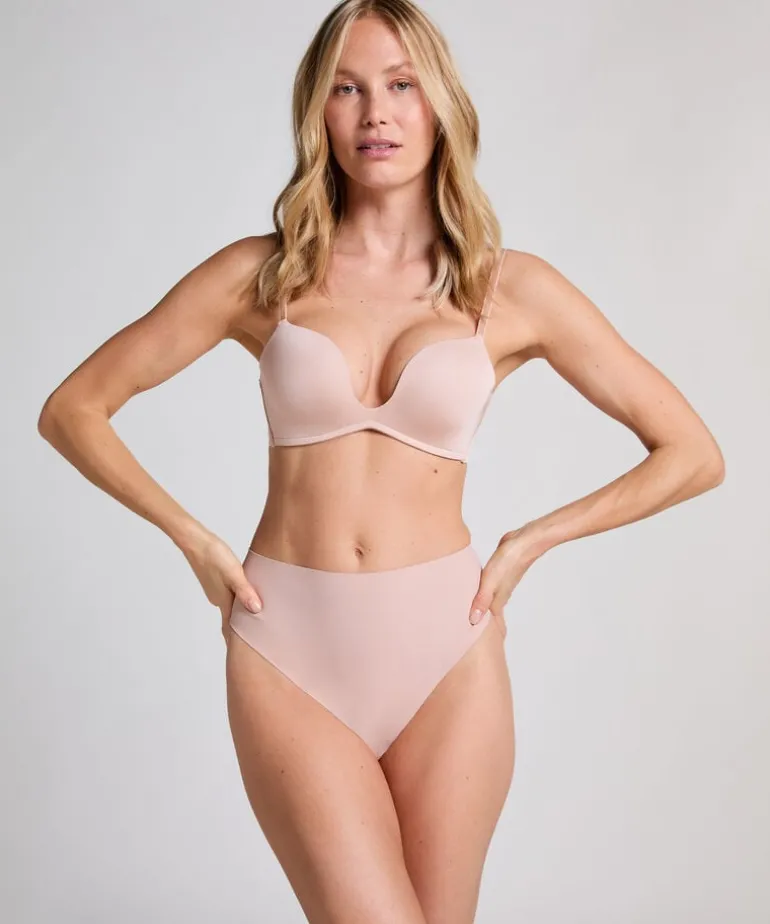 Deep-V Padded Underwired Push-Up Bra - Beige