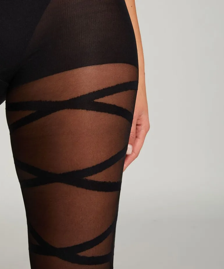 20 Denier Open Gladiator Tights - Black