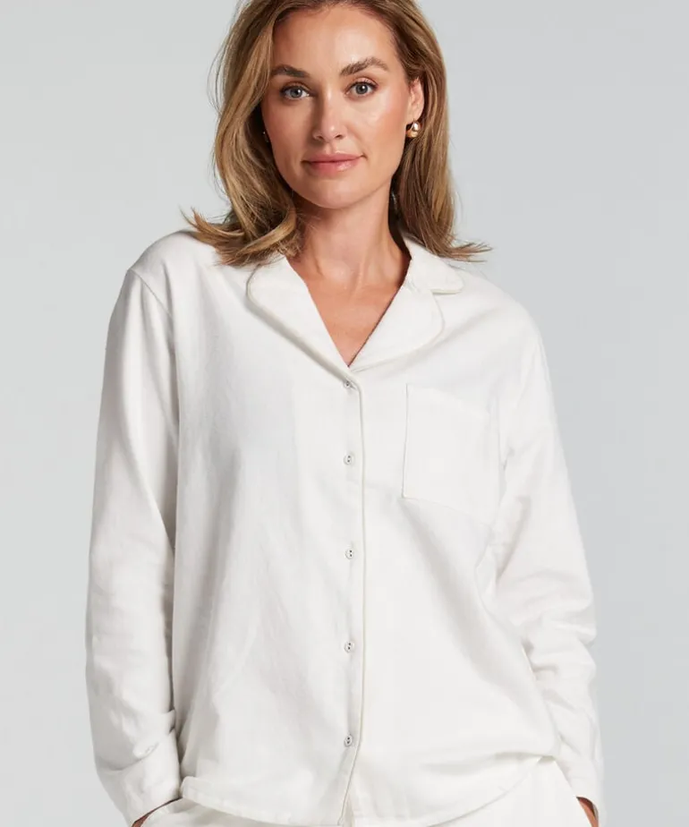 Essentials Flannel Pyjama Top - White