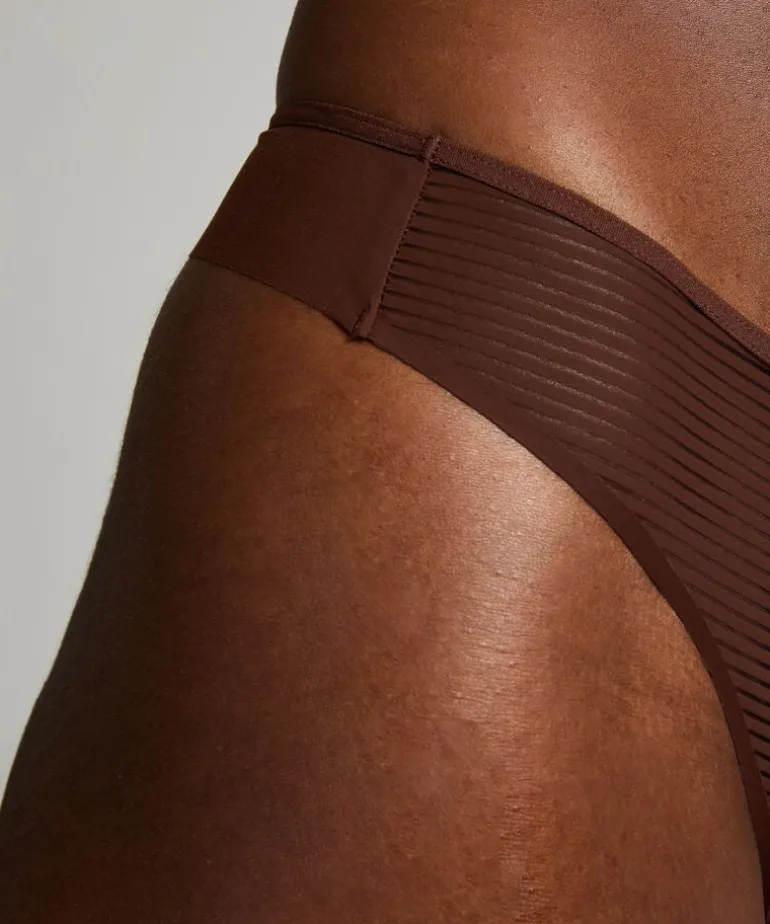 Invisible thong Stripe mesh - Brown