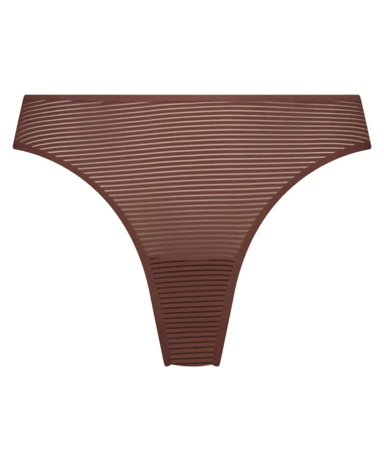 Invisible thong Stripe mesh - Brown