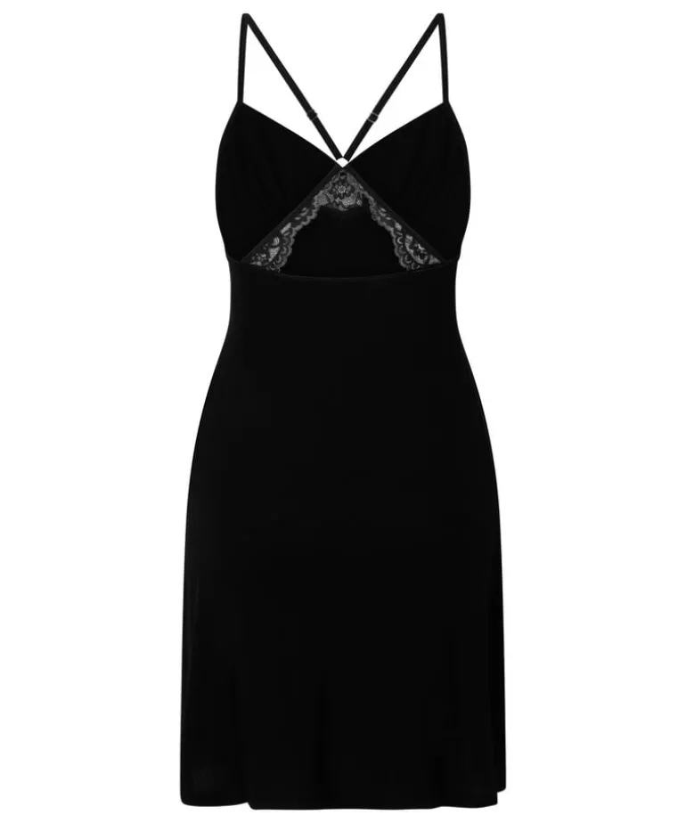 Jersey Lace Back Slipdress - Black