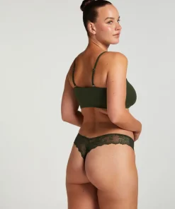 Lace Back Invisible Thong - Green