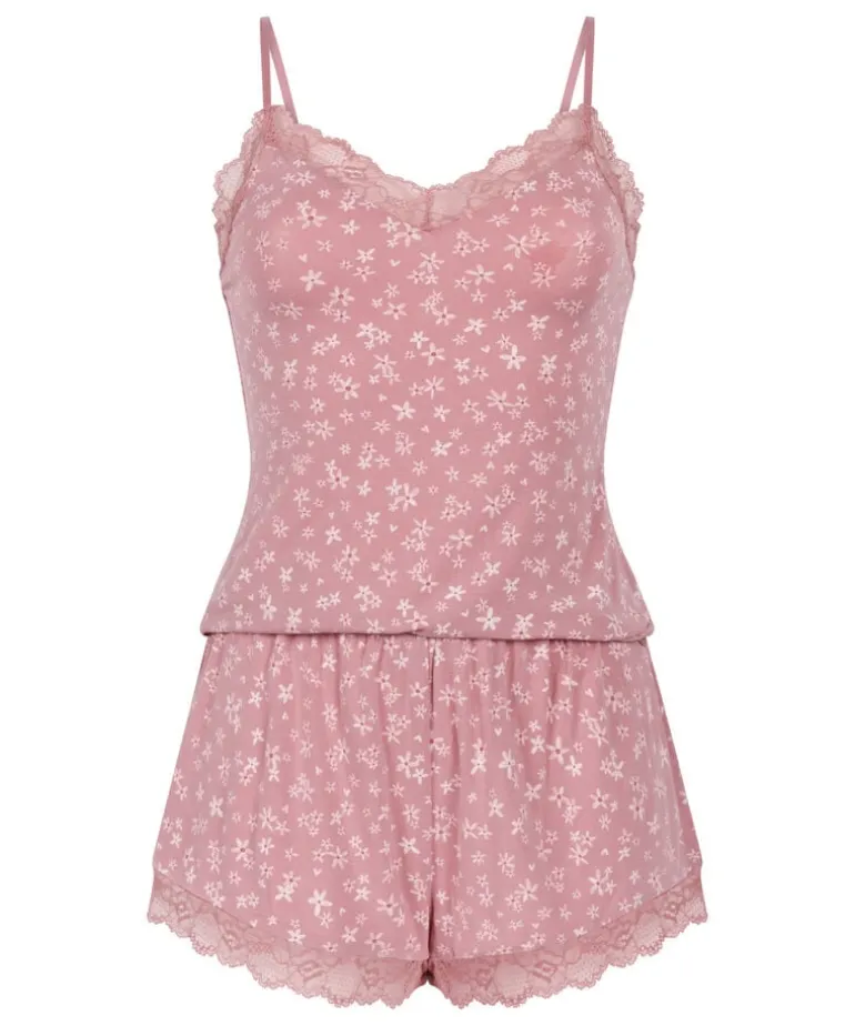 Lace Jersey Pyjama Set - Pink