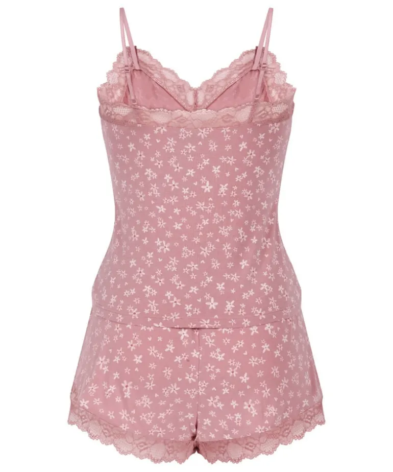 Lace Jersey Pyjama Set - Pink
