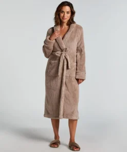 Long Fleece Bathrobe - Beige