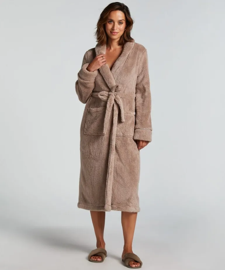 Long Fleece Bathrobe - Beige