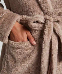Long Fleece Bathrobe - Beige