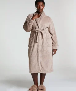 Long Fleece Bathrobe - Beige