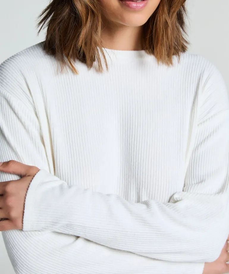 Long-sleeved Knitted Ribbed Pyjama Top - White