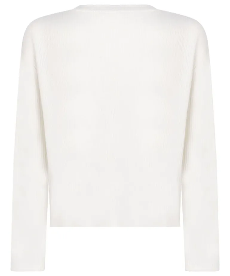 Long-sleeved Knitted Ribbed Pyjama Top - White
