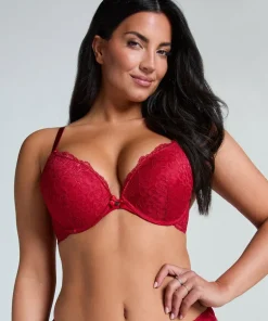 Marine Padded Push-Up Underwired Bra - Red