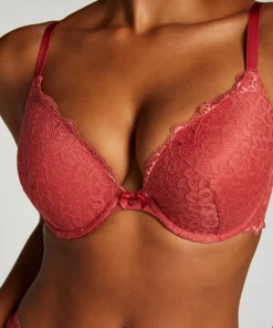 Marine Padded Push-Up Underwired Bra - Red